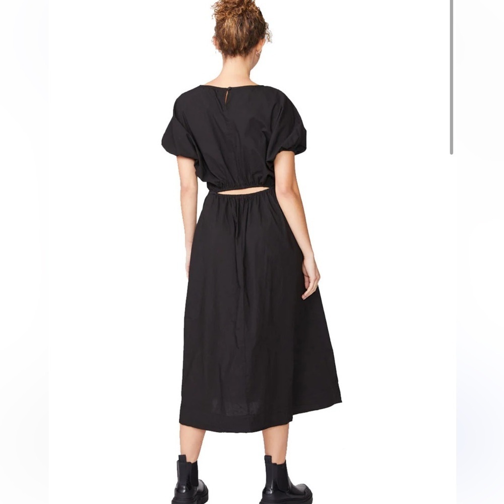 Stateside Black Summer Midi Dress Puff Sleeve Sz Large Coastal Beachy